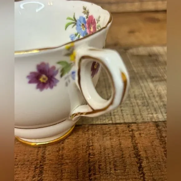 Royal Stafford Bone China Made in England Teacup and Saucer Floral Gold Trim - Picture 8 of 10
